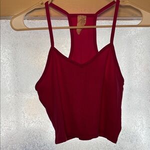 EUC Women's Hot Pink Ribbed Cropped Racerback Tank Top Size Medium